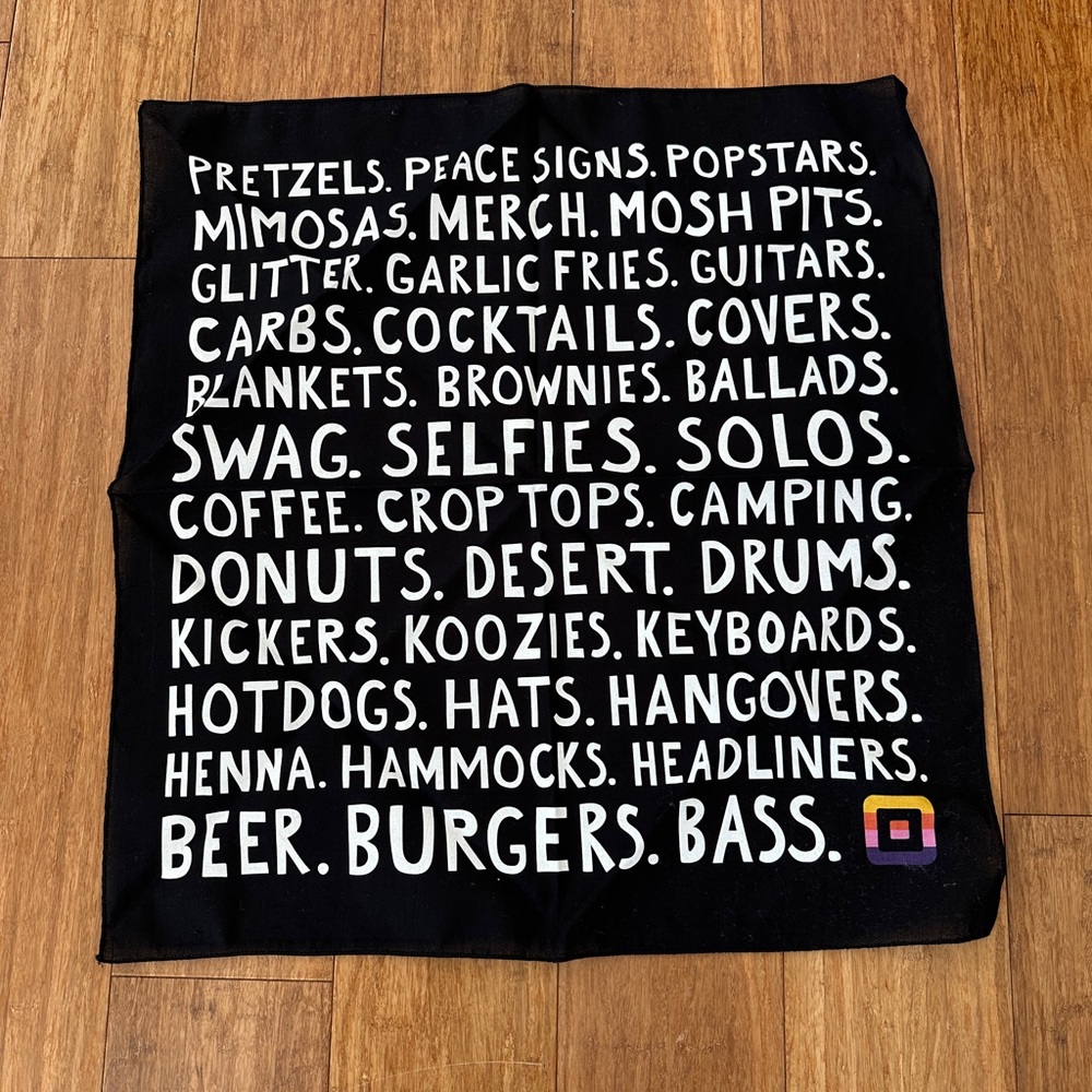 NWOT Black Graphic Bandana with White Text